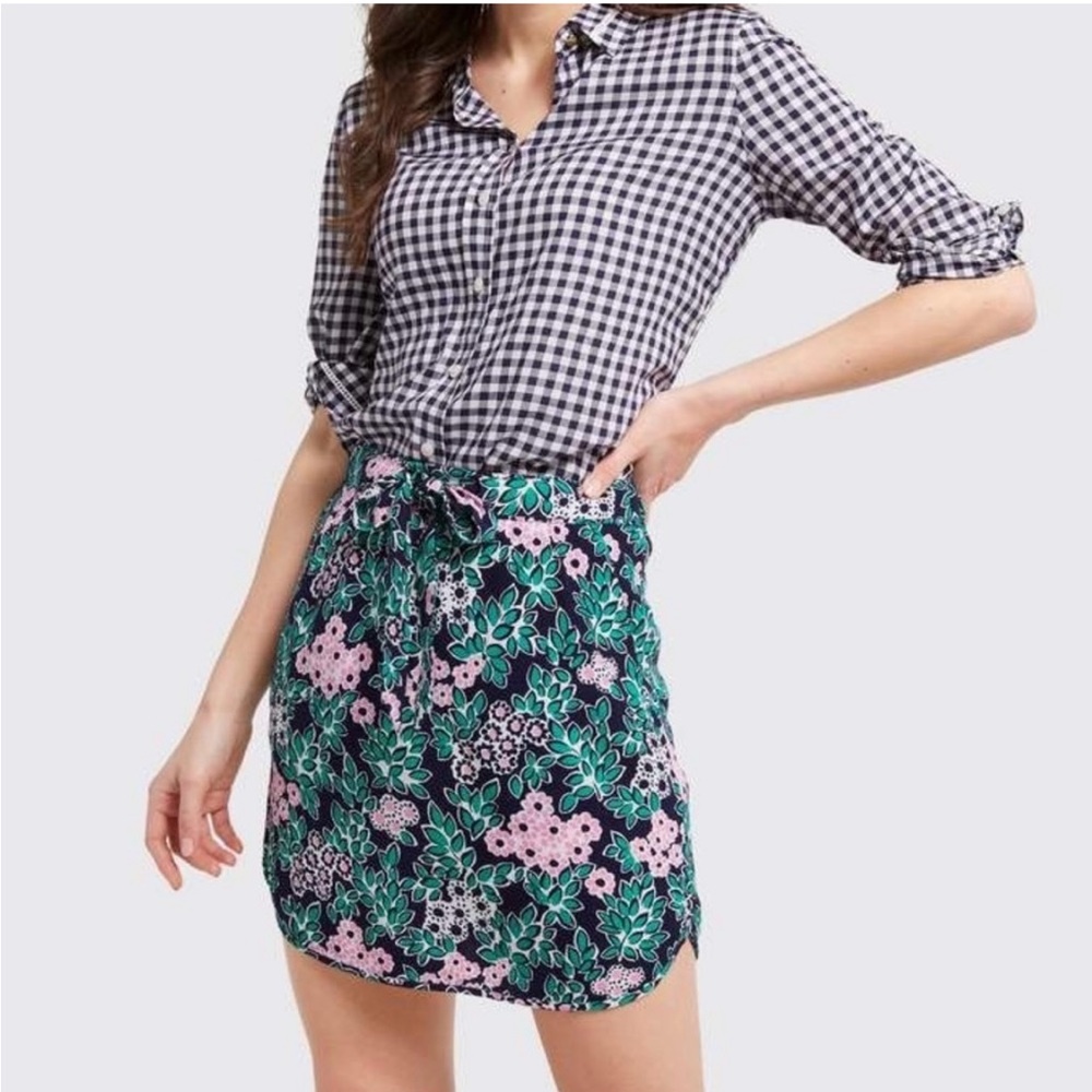 Draper James Navy Blue Green Pink Floral Drawstring Slip Skirt M